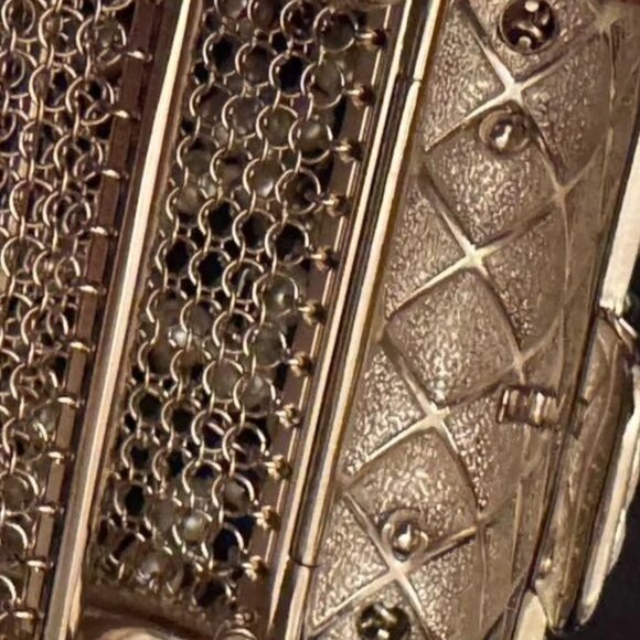 CHANEL MICRO BAG Pendant Bling NECKLACE 2 Strap Crossbody Gold & Pearls - Picture 5 of 13